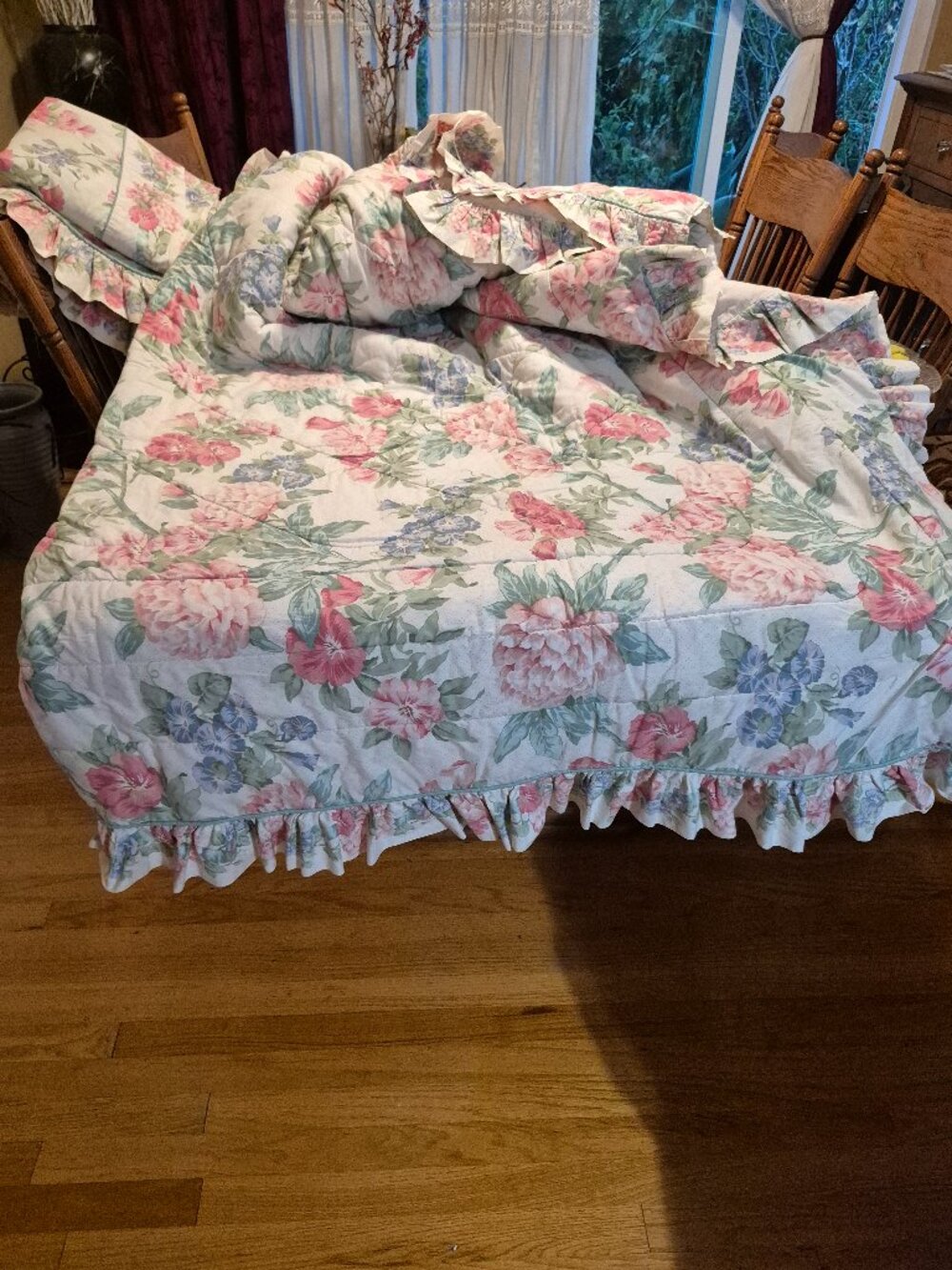 Rare Vintage 90s Croscill 5 Piece Floral Ruffled Queen Bedspread BeddingEnsemble